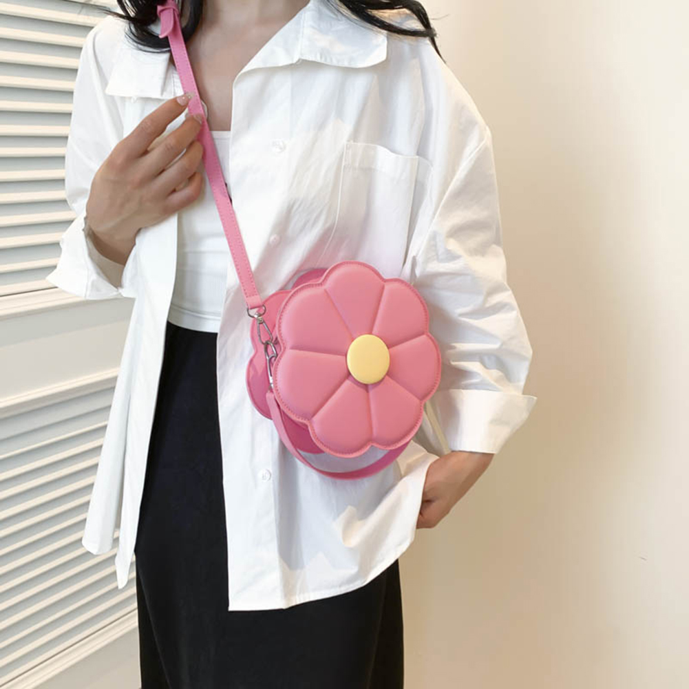 Flower Shaped Fashion Handbag PU Leather Top Handle Bag Cute Shoulder Purse with Double Zipper for Women and Girls