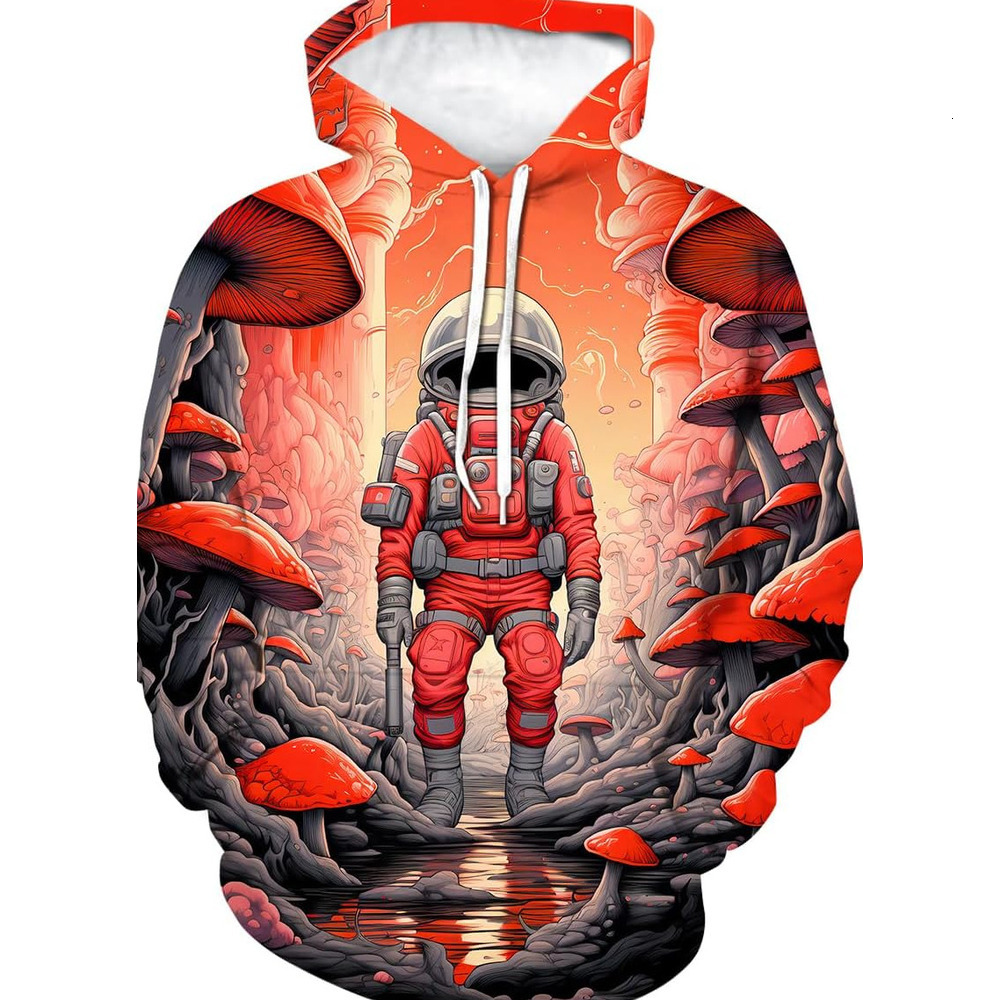 Hoodie for Mens Womens Men Novelty Mushroom Planet Astronaut Printing Hoodie Sweatshirts Magic Astronaut Hoodies Hooded Graphic Cool Mushroom Astronau