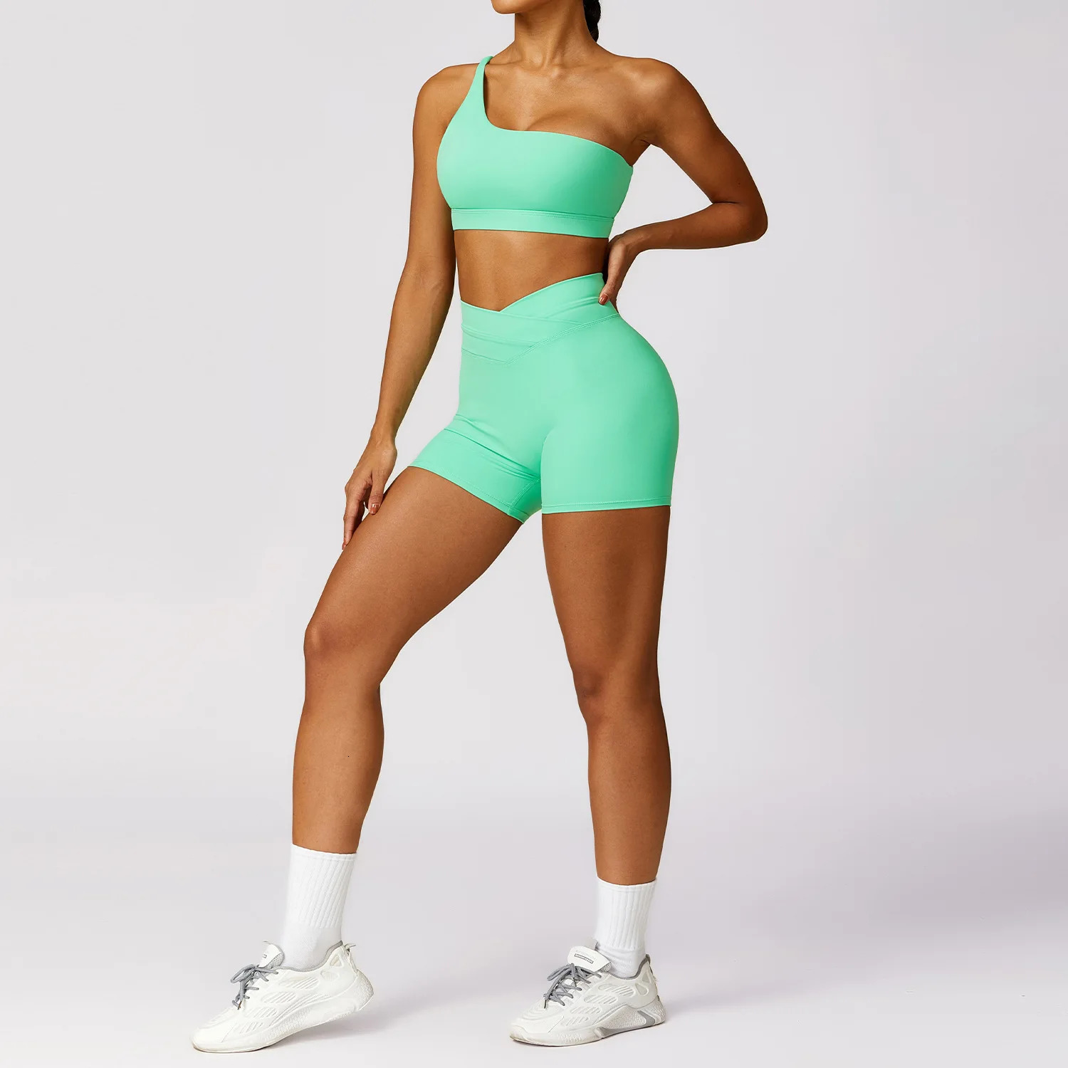 2 Piece Yoga Sets Quick Dry Woman Outfit Shorts One Shoulder Bras Sport Suit for Women Sportswear Fitness Gym Workout 240402