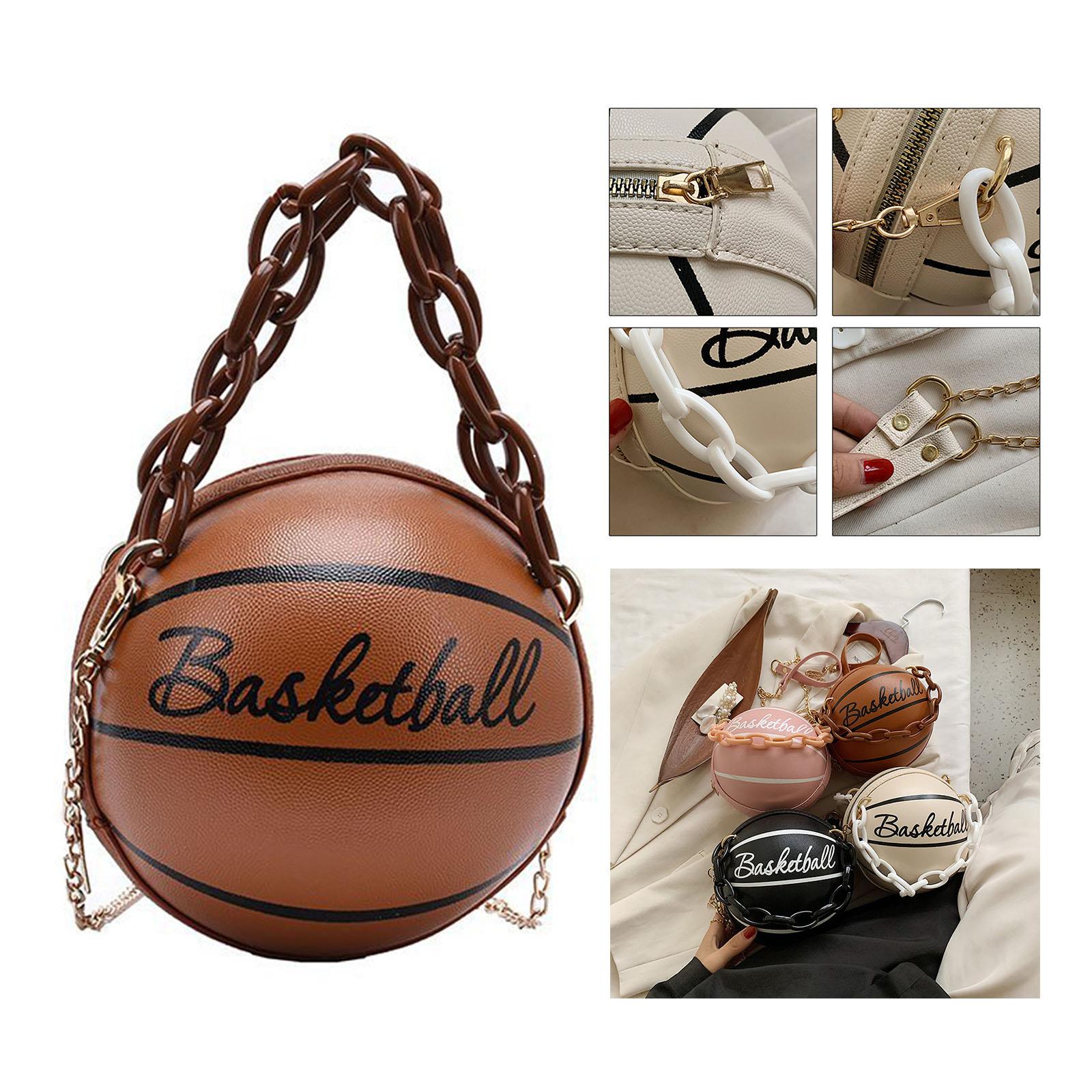 Small Basketball Shaped Handbags with Chain PU Leather Round Graphic Tote for Vacation Ladies Gift Shopping Beach