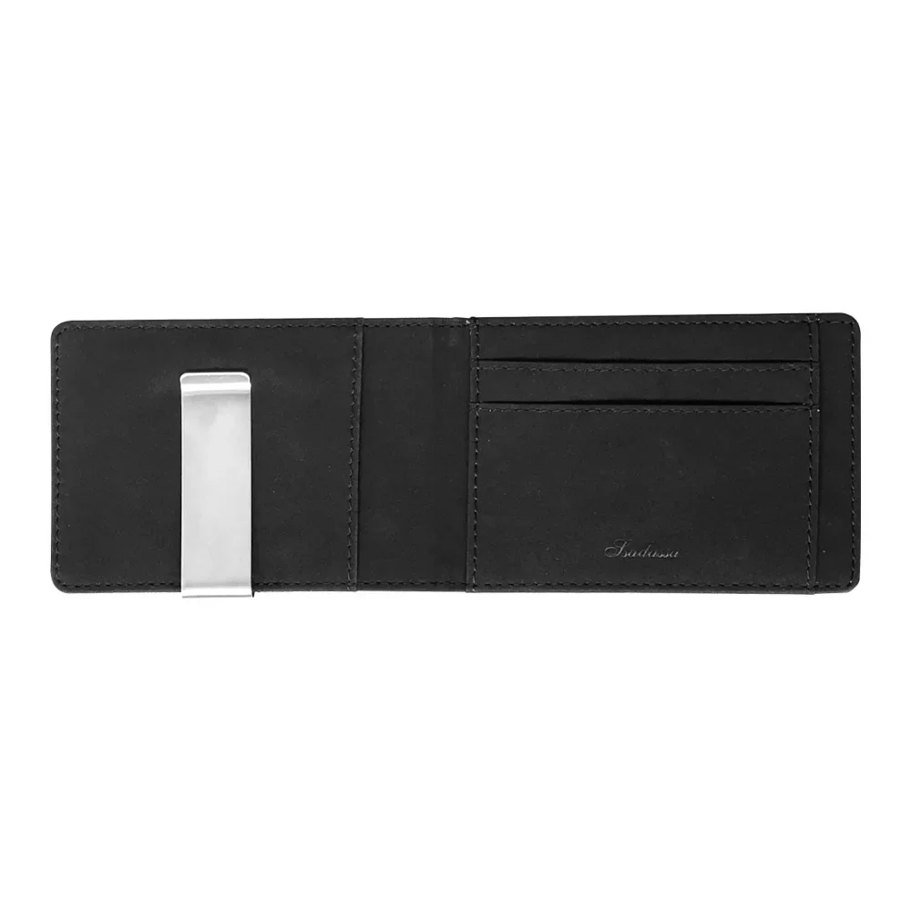 Hot Sale Fashion Solid Men's Thin Bifold Money Clip Leather Wallet with A Metal Clamp Female ID Credit Card Purse Cash Holder
