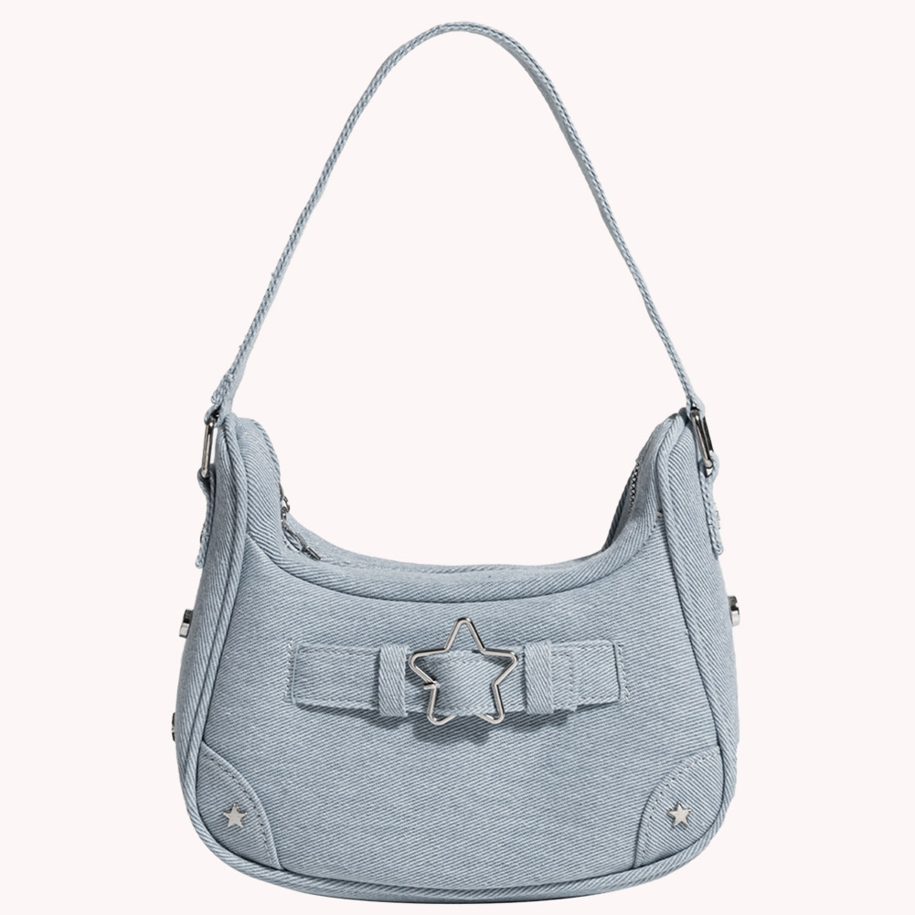 Underarm Bag Women Vintage Y2K Shoulder Handbag Star Decor Solid Color Fashion Gift for Girls Ladies Purse Tote Bag