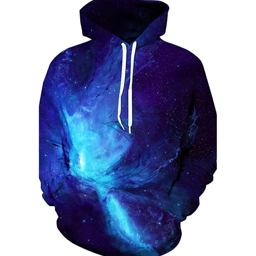 Hoodie for Mens Womens Unisex Hoodies 3D Print Galaxy Pullover Hooded Sweatshirt Hoodies with Big Pockets for Teen Men, Teen Boy Trendy blue pattern