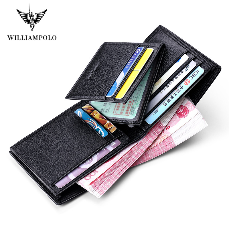 WILLIAMPOLO Genuine Leather Men Wallets Brand Luxury RFID Bifold Standard Wallets Coin Purse Business Card Holder Wallet PL213