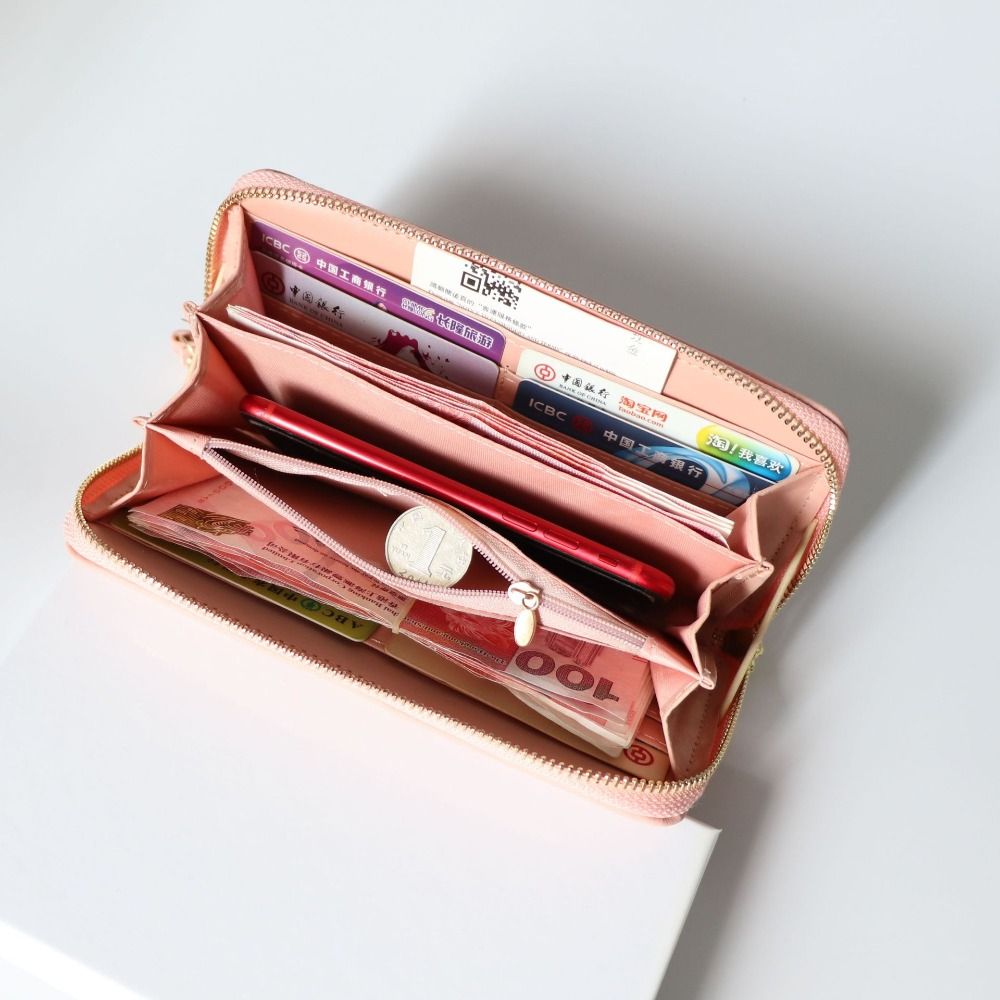 Large Capacity Women Long Wallet Fashion Multifunctional Multi Card Handheld Bag Card Holder Phone Bag PU Leather Zipper Wallet