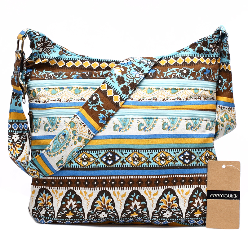 Annmouler Fashion Women Shoulder Bag Bohemian Style Hippie Hobo Bag Double Zipper Bag Sling Crossbody Messenger Bag Large