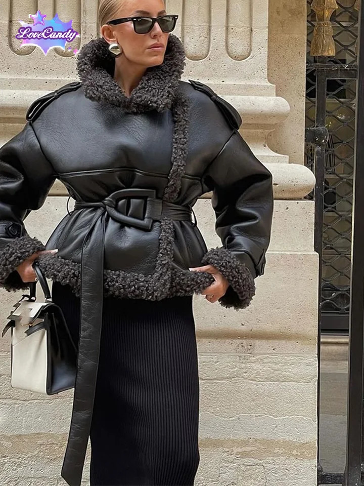 Casual solid lace patchwork jacket suitable for womens fashion warm collar long sleeves cropped jacket winter womens long street jacket 241107