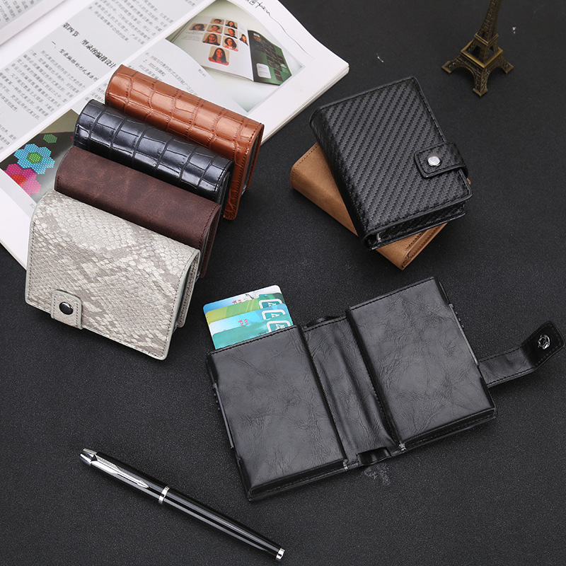 Rfid Blocking Double Credit Card Holder 10 Cards Case Big Men Carbon Fiber Cardholder Aluminium Metal Leather Minimalist Wallet