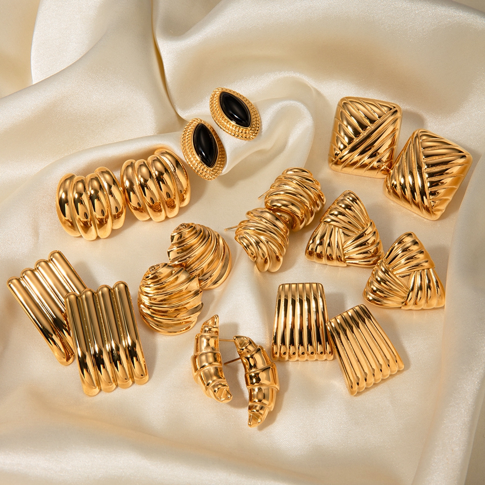 Ins Geometric Stainless Steel 18K Gold Earrings for Women Croissant Shape Earrings Parties Wedding Gifts Factory Wholesale Customization