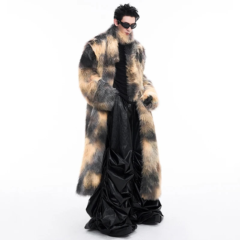 FEWQ mens faux fur long coat autumn and winter mink cardigan long sleeved scarf mens top 24E5164 241107