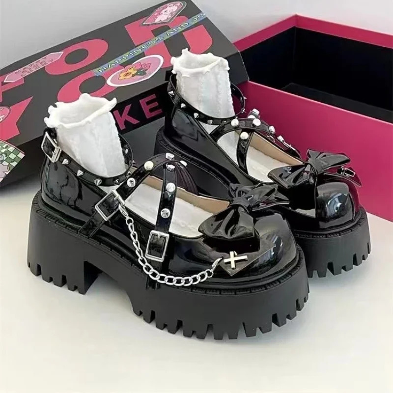 Womens Mary Jane Shoes Lolita Solid Color Spring Selling Fashion Bow Outdoor Thick Matching Anti slip Womens Shoes 241106