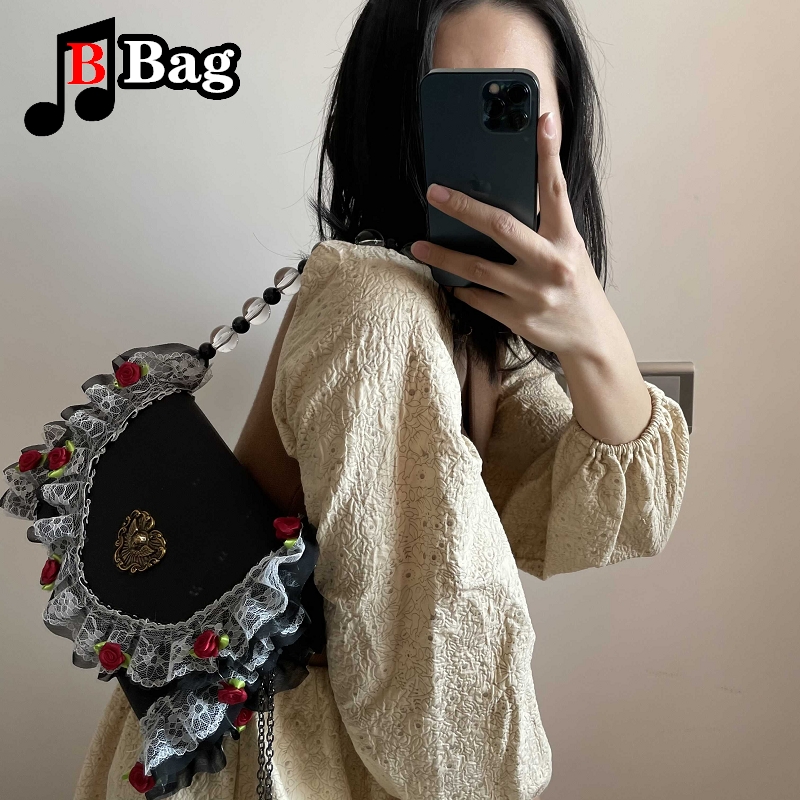 Womens shoulder bag girl Retro bag Lolita Golden Angel Handbag messenger bag female Rose lace popular underarm bag cosplay