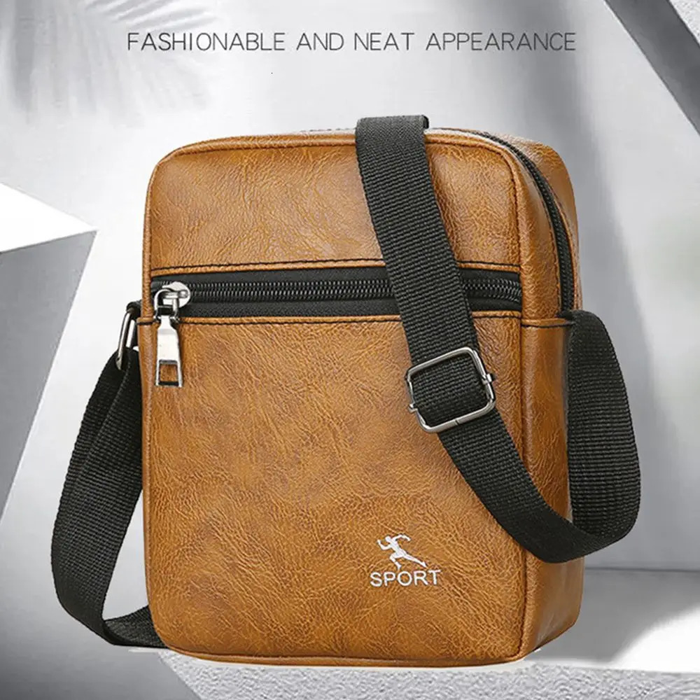 Men PU Leather Zipper Crossbody Messenger Bag Office Worker Sling Shoulder Bags Travel Brown Handbags Small w241106