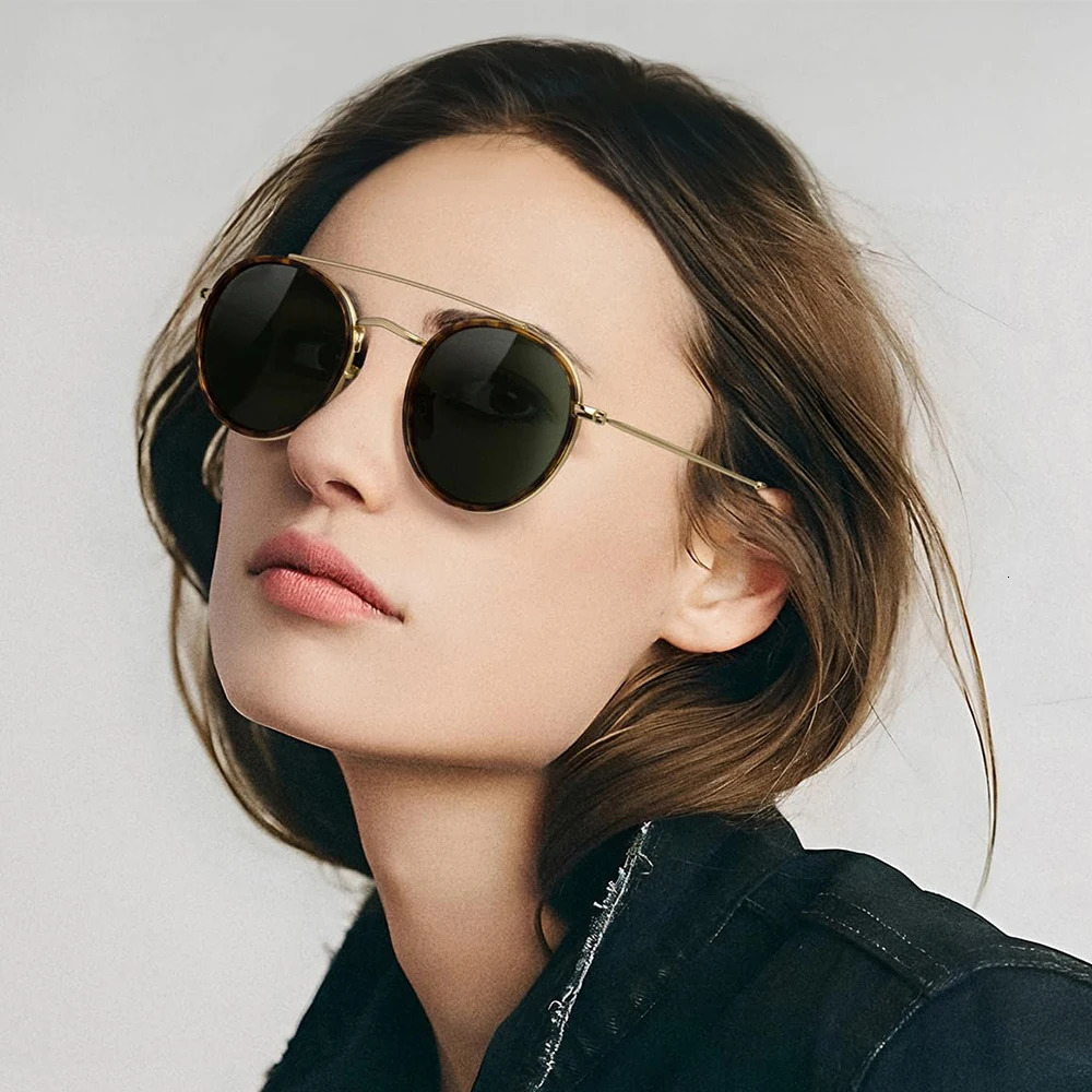 Classic Round Retro Sunglasses Round Double Bridge Metal Polarized Sunglasses Travel Glasses Shadows Lentes De Sol Para Mujer 241106