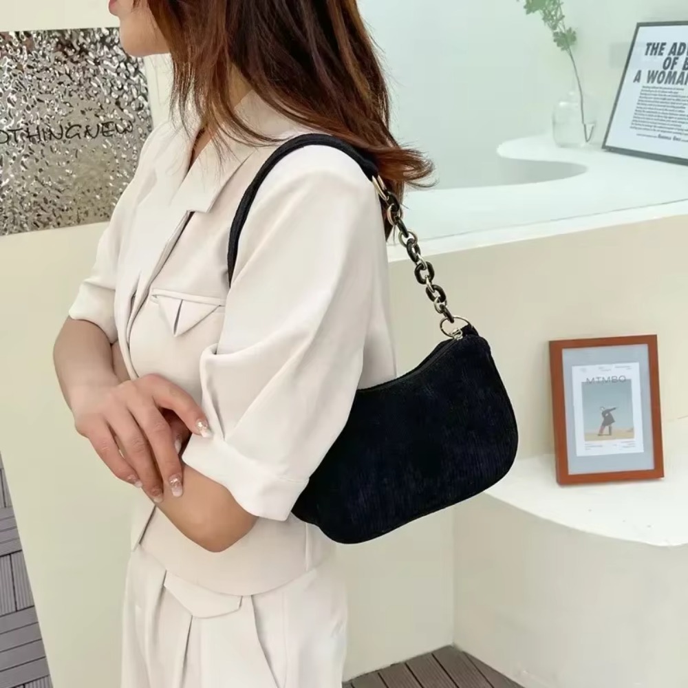 1PC Fashion Vintage Women's Handbags Corduroy Underarm Bag Casual Women Shoulder Bags Solid Color Zipper Female Handbag Clutch
