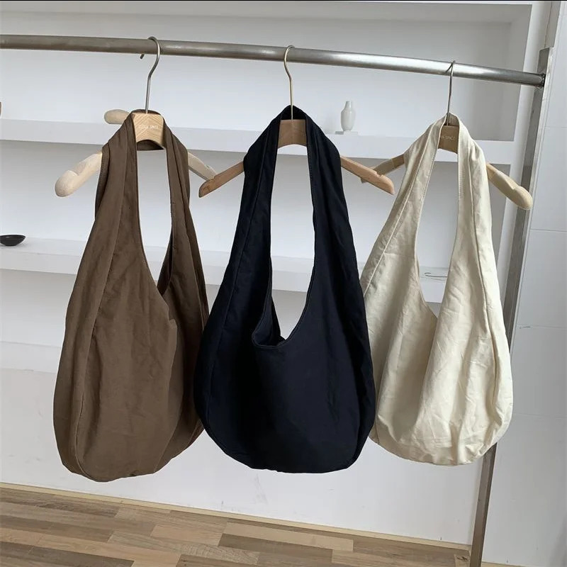 Large capacity dumpling shoulder bag womens canvas cross body bag retro fashion homeless messenger bag solid color womens handbag 241106