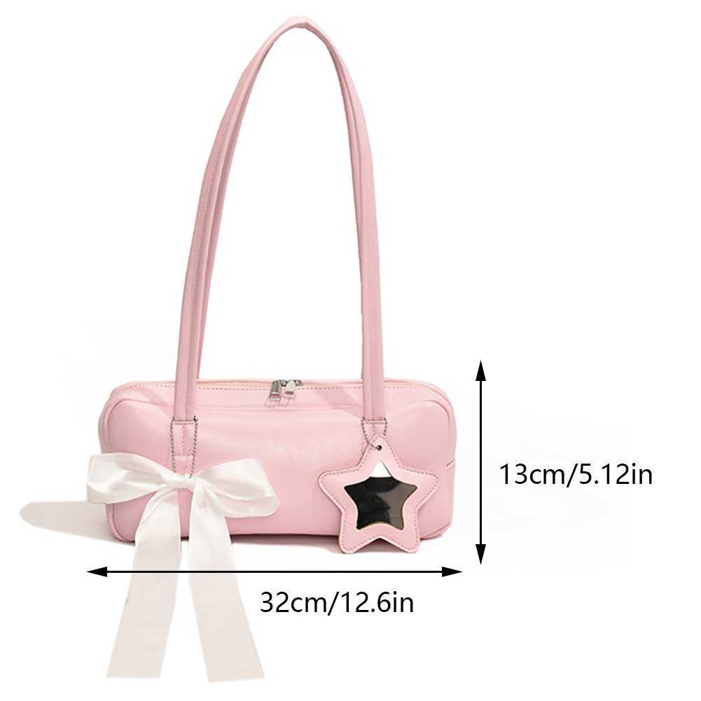 Women Fashion Bow Shoulder Bag Large Capacity PU Leather Vintage Armpit Bags Solid Color Retro Commuting Bag Single Shoulder Bag