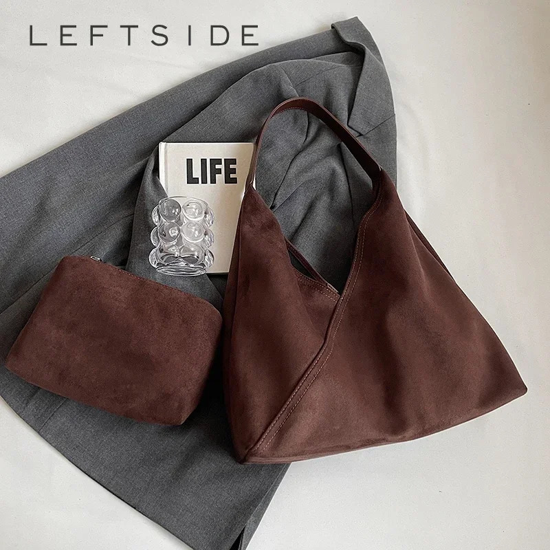 LEFTSIDE Retro 2-piece/Set Artificial Suede Womens Underwear Bag Winter Y2K Womens Fashion Stray Bag Womens Shoulder Bag Handbag 241106