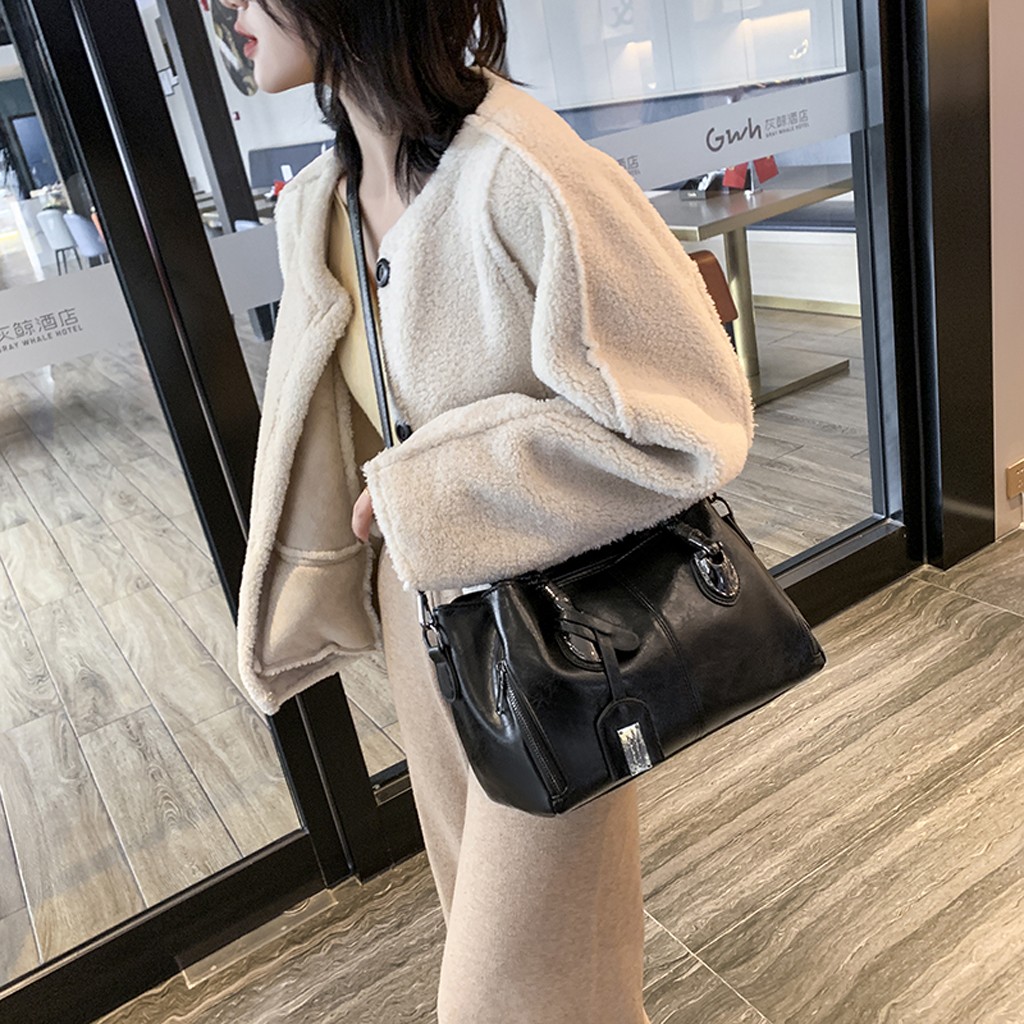 Fashion Women's Solid Color Large Capacity Leather Shoulder Bag Handbag Designer Version Luxury Wild Girls Messenger Bags