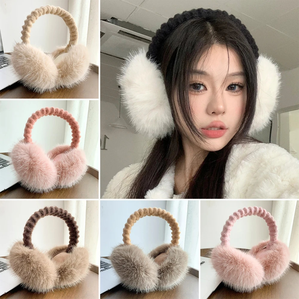 plush earmuffs with soft hairbands to warm the ears and provide cold protection to keep them warm for women 241107