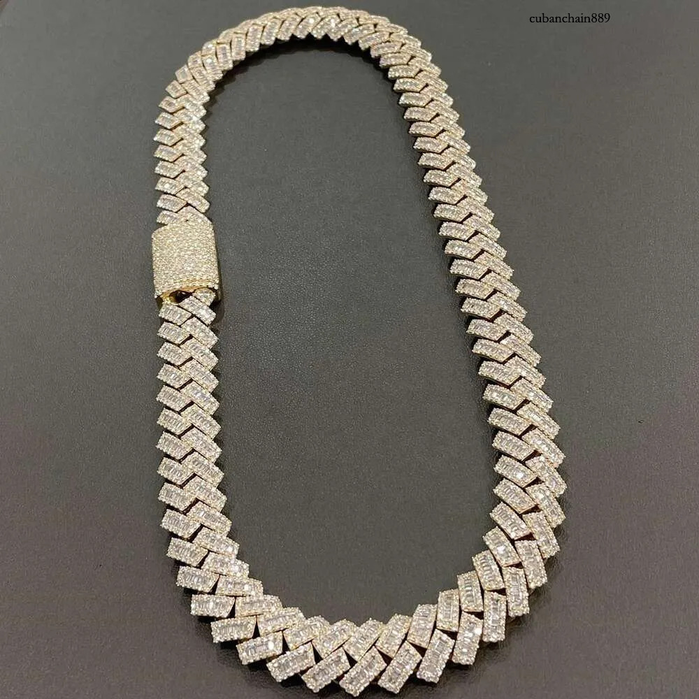 15mm Baguette Iced Out Sier Hiphop VVS Dia Moissanite Cuban k Chain