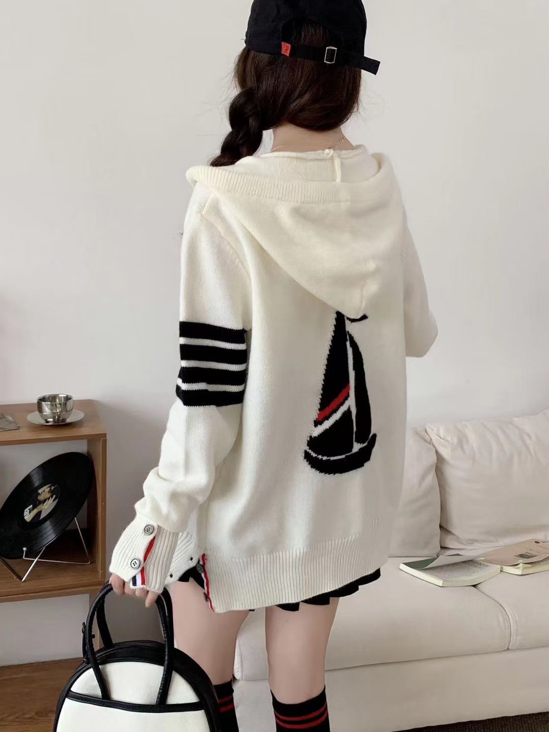 Women's Designer Sweaters Trendy Sailboat Cardigan Zipper Hoodie Four Bar Wool Knit Sweater Unisex Jacket B3