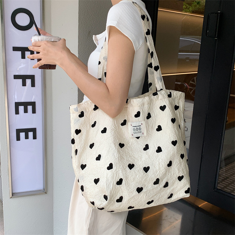 Sweet Love Heart Women's Shoulder Bags Simple Ortable Ladies Vest Bag Thin Cloth Female Tote Handbags Clutch Purse Shopping Bag