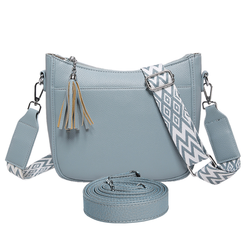 Simple Shoulder Bag PU Leather Casual Shoulder Purse with Wide Strap Cell Phone Purse with Tassel Satchel Purse for Women