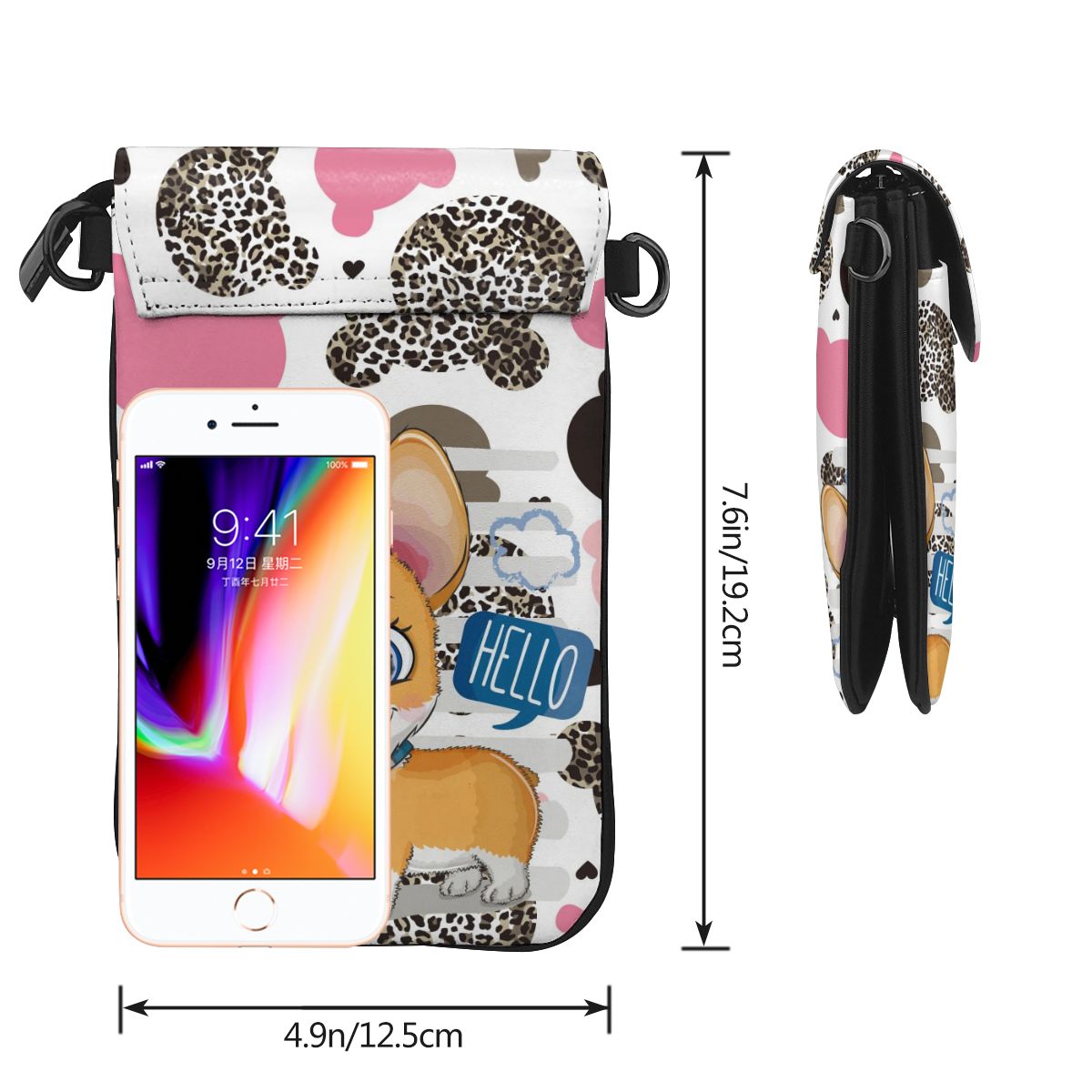 Cartoon Corgi Print Women Purses PU Leather Shoulder Strap Bag Mobile Phone Pockets Card Holders Wallet Handbag for Girls