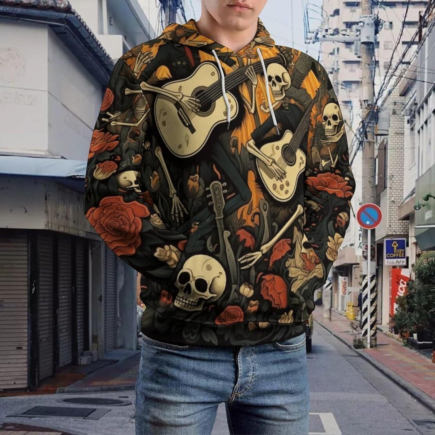 Hoodie for Mens Womens Unisex Skull hoodie Novelty skull graphic sweatshirt Long sleeve pocket pullover Graphic Trendy skull pattern