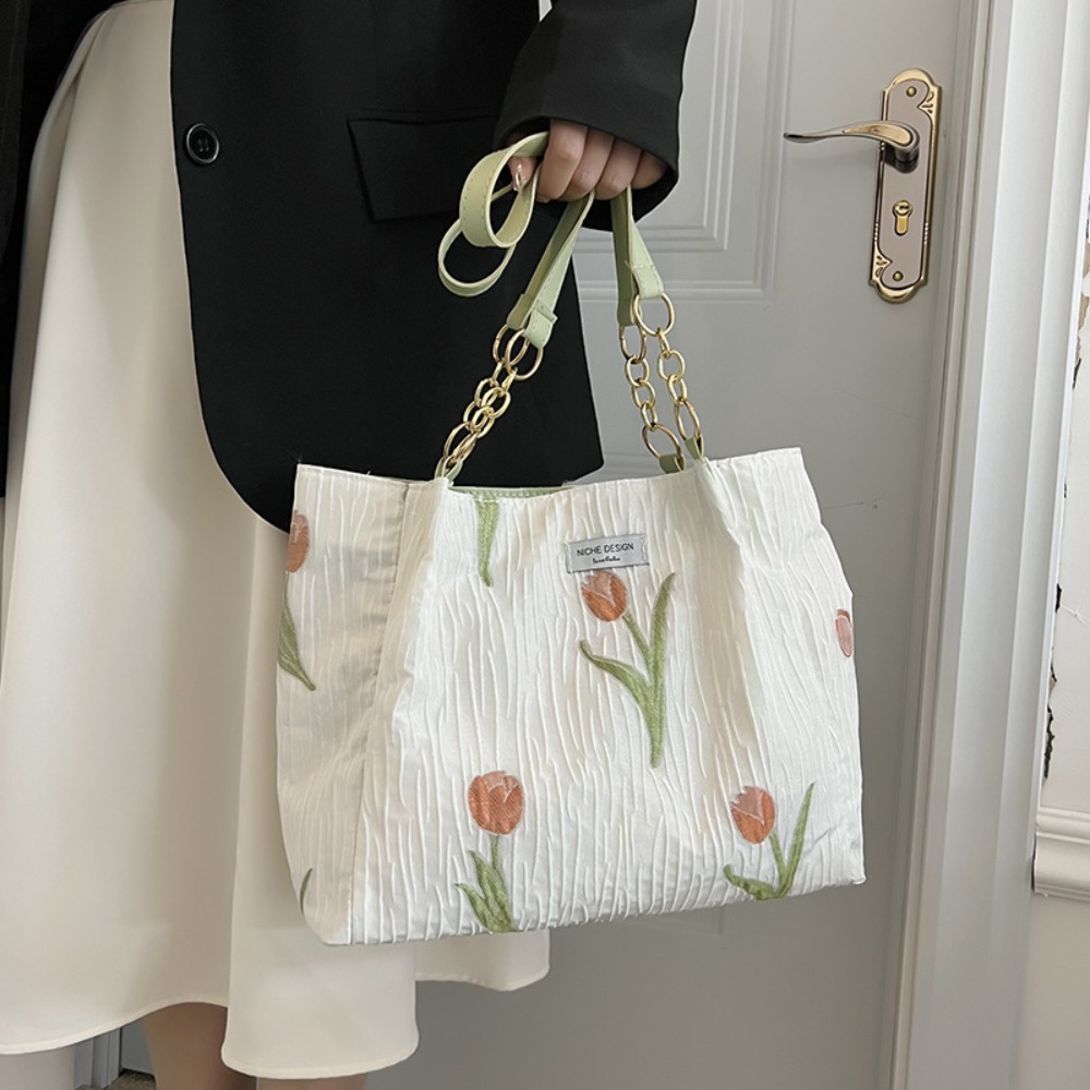 France Women's Handbags Trend Designer Floral Bags Tulip The Tote Bag Spring Summer Pearl Sac A Main Femme Shoulder Bag