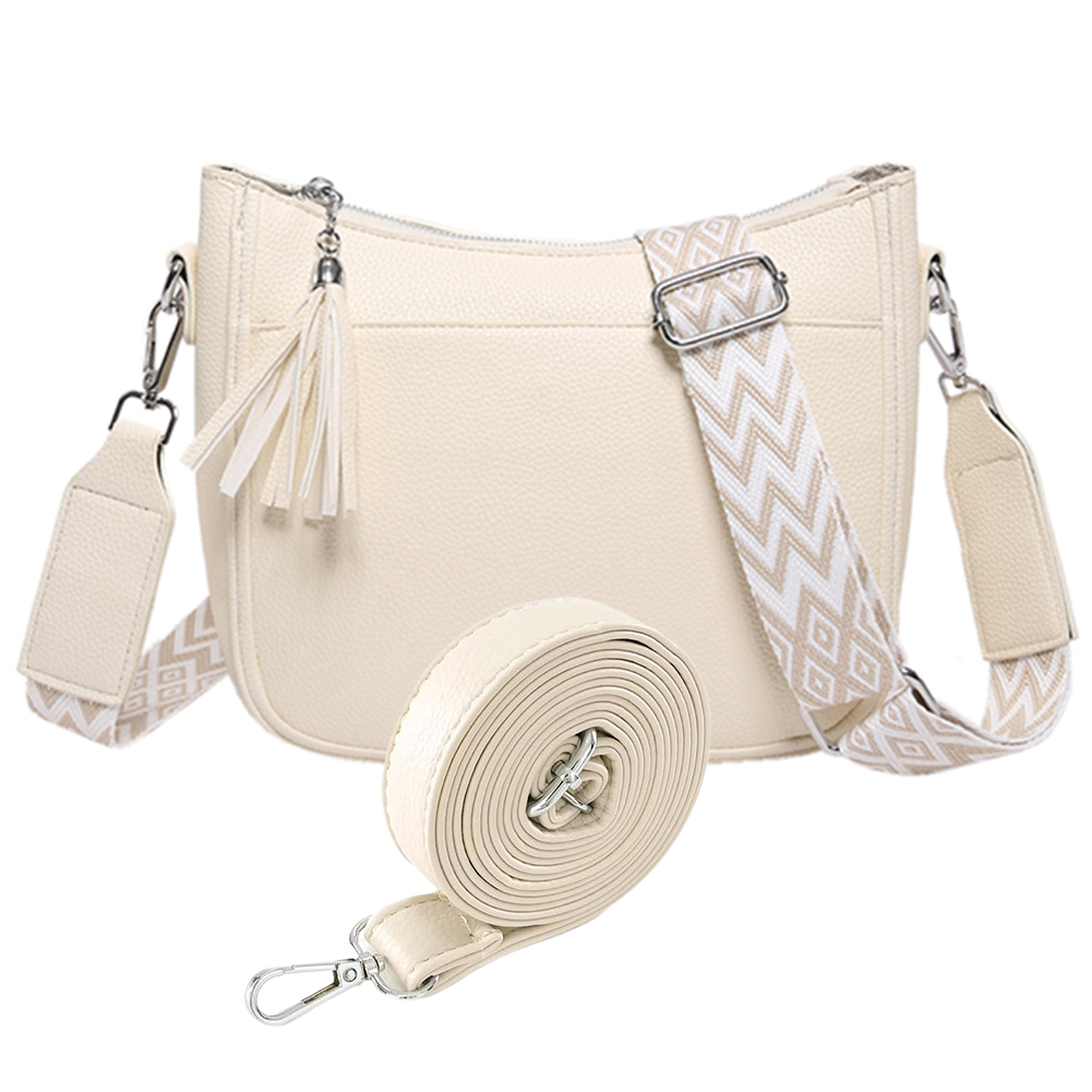 Simple Shoulder Bag PU Leather Casual Shoulder Purse with Wide Strap Cell Phone Purse with Tassel Satchel Purse for Women