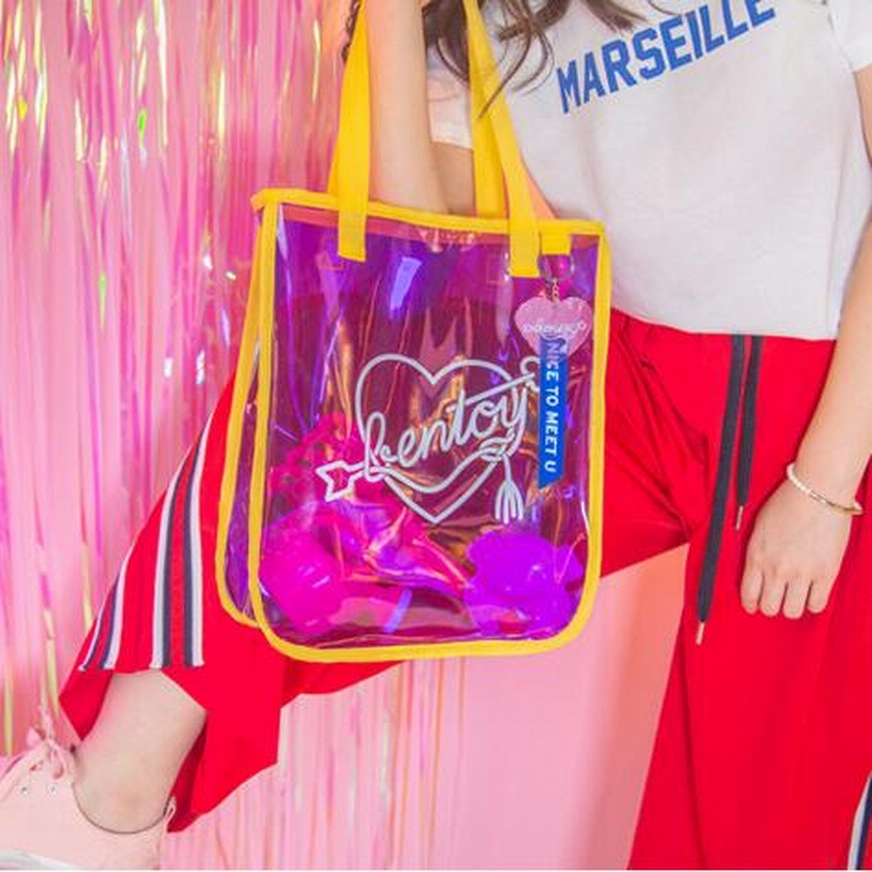 High quality Brand Summer Women Shoulder Bag Casual PVC Open Shopper Bag Fashion Cartoon Print Lucency Beach Handbag Feminina