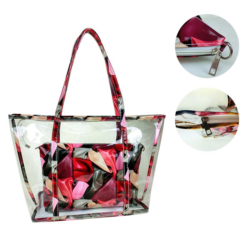 Fashion Portable Printed Shoulder Beach Bag Womens Shoulder Bag Fashion See Through Tote Bag Shoulder Purse With Inner Purse