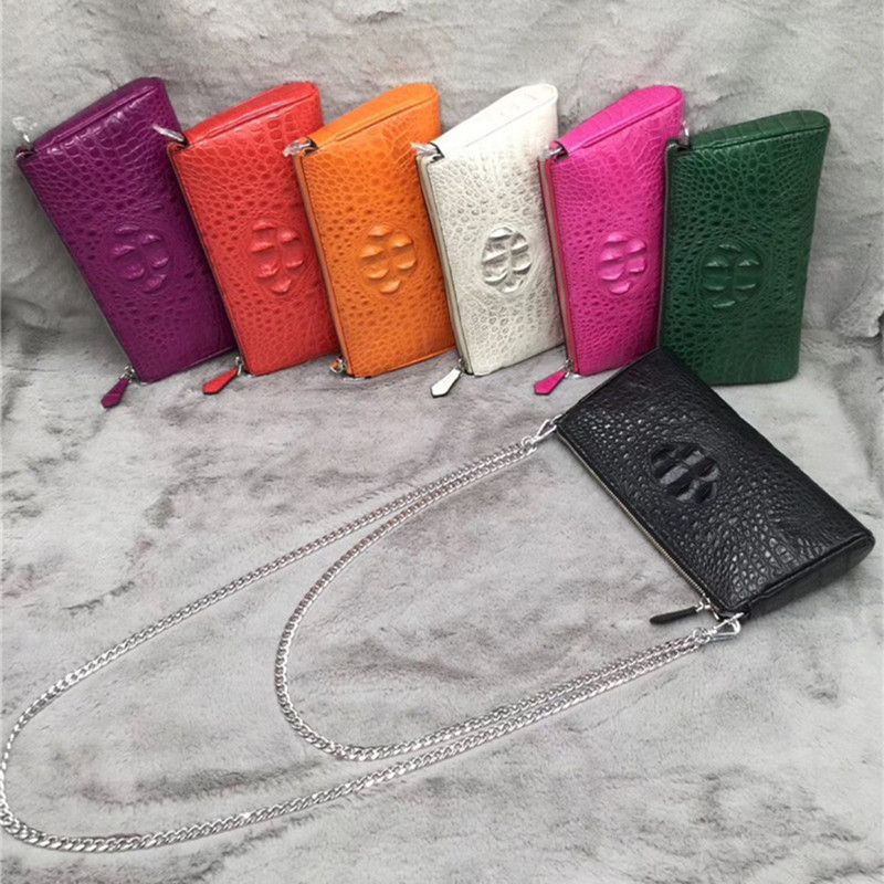 Exotic Alligator Skin Lady Small White Purse Female Large Phone Clutch Genuine Crocodile Leather Women Single Cross Shoulder Bag