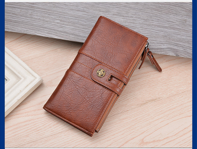 Men's Double Zipper Long Buckle Men's Wallet Leather Wallet Handbag