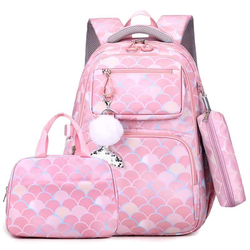 3pcs/Set Fish Scale Print Kid Backpack With Mermaid pendant Girl waterproof School Bag Children Schoolbag For teenage girls