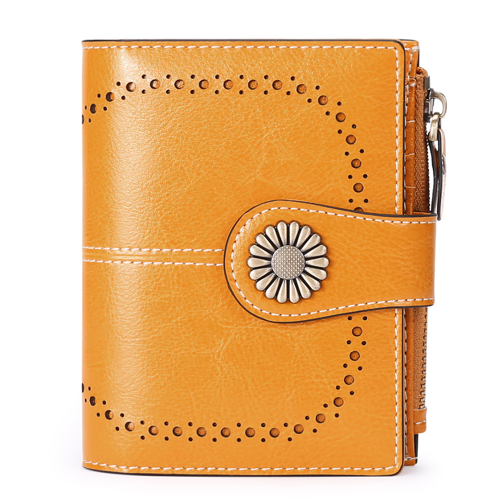 Women's Genuine Leather Wallet Vintage Retro Female RFID Purse Multi Function Lady Coins Bag Trifold Card Holder Gift for Mom