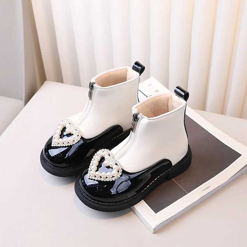 Girls Short Boots with Front Zipper Kids Leather Boots with Sweet Heart 2024 New Fashion Children Ankle Boot Elegant TemperamentXJ241206