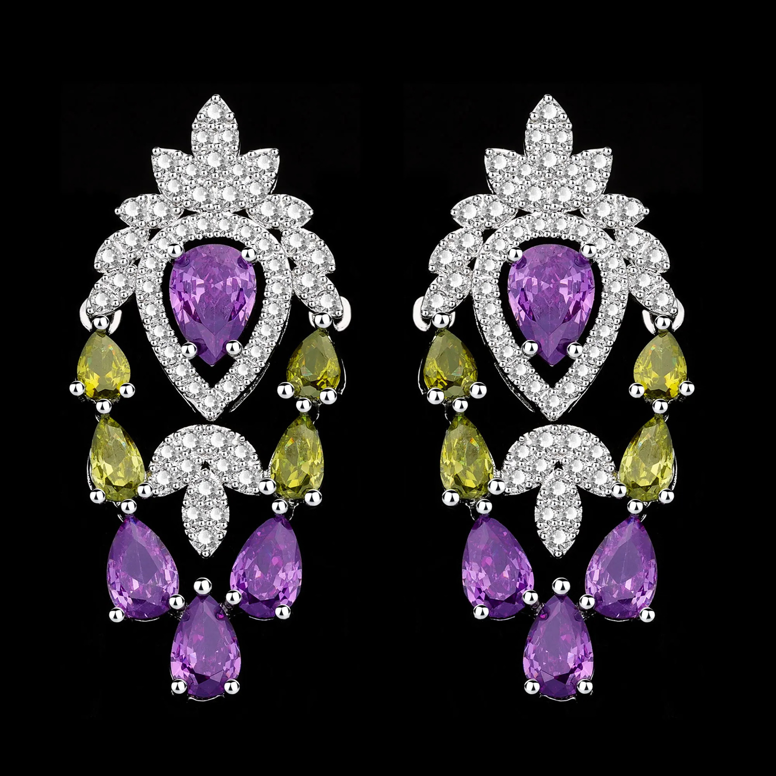 Elegant Wedding Jewelry Set Dubai UAE Bridal 4-piece Jewelry CZ Zircon Tassel Necklace Earring Set 241106
