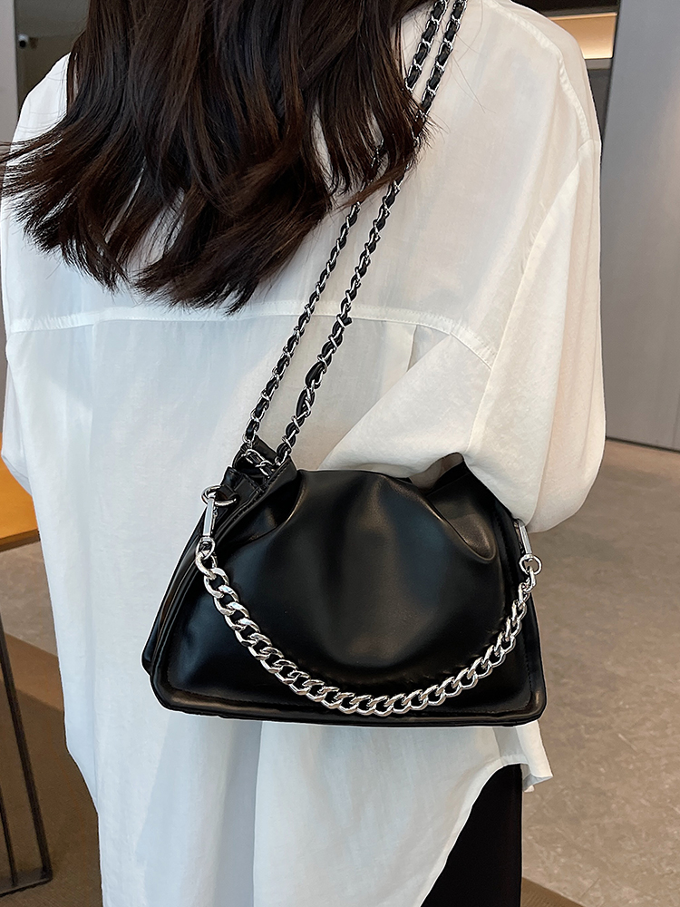 French Style Chic Design Chains Single Shoulder Bags Fashionable Textured Pu Leather Large Capacity Versatile Women Pleated Bag