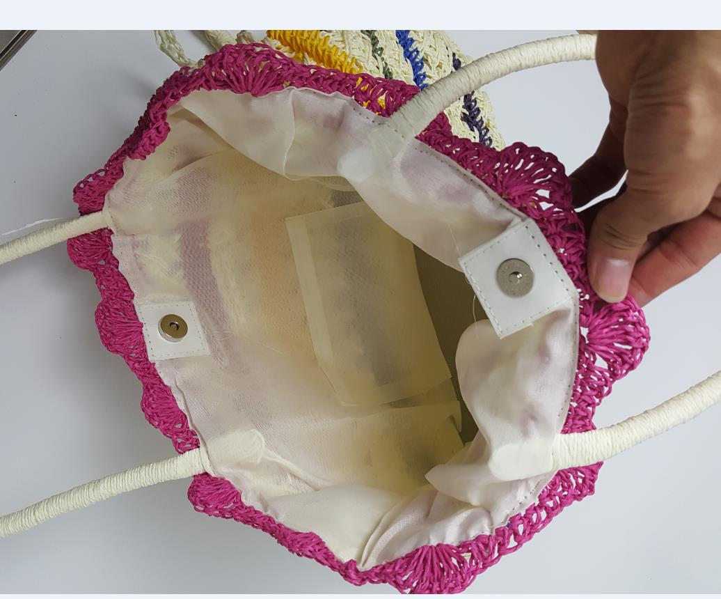 50x37CM fine French fashion big space colorful crochet twine candy Large straw bag handbag A2351
