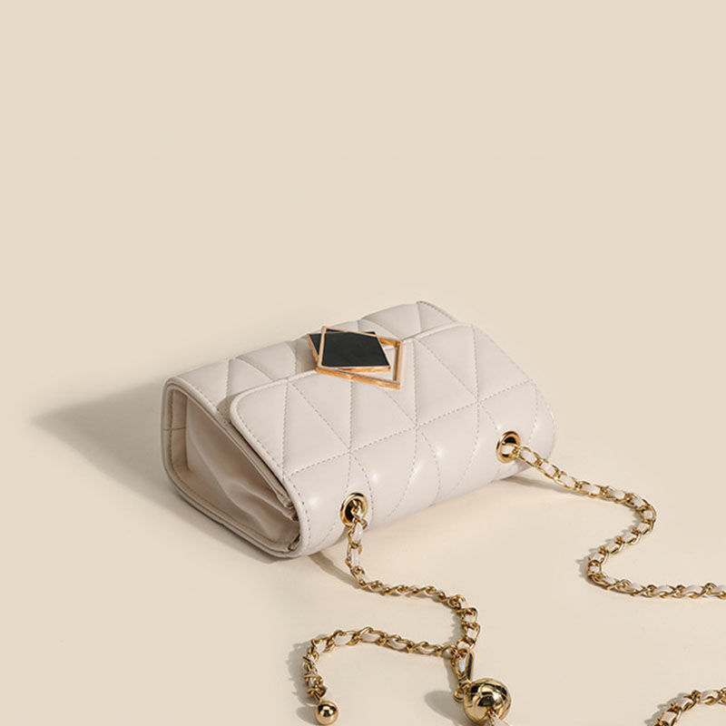 Women's Summer New Fashion Lingge Chain Bag Premium Texture Niche Shoulder Crossbody Bag Small Golden Ball Bag