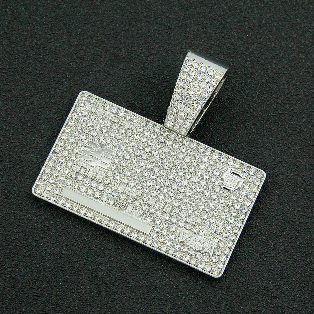 Mens Hip Hop Full Iced Out Credit Card Pendant Necklace With 13mm Width Cuban Chain Gold Color Necklaces Charm CZ Jewelry Gift 241106