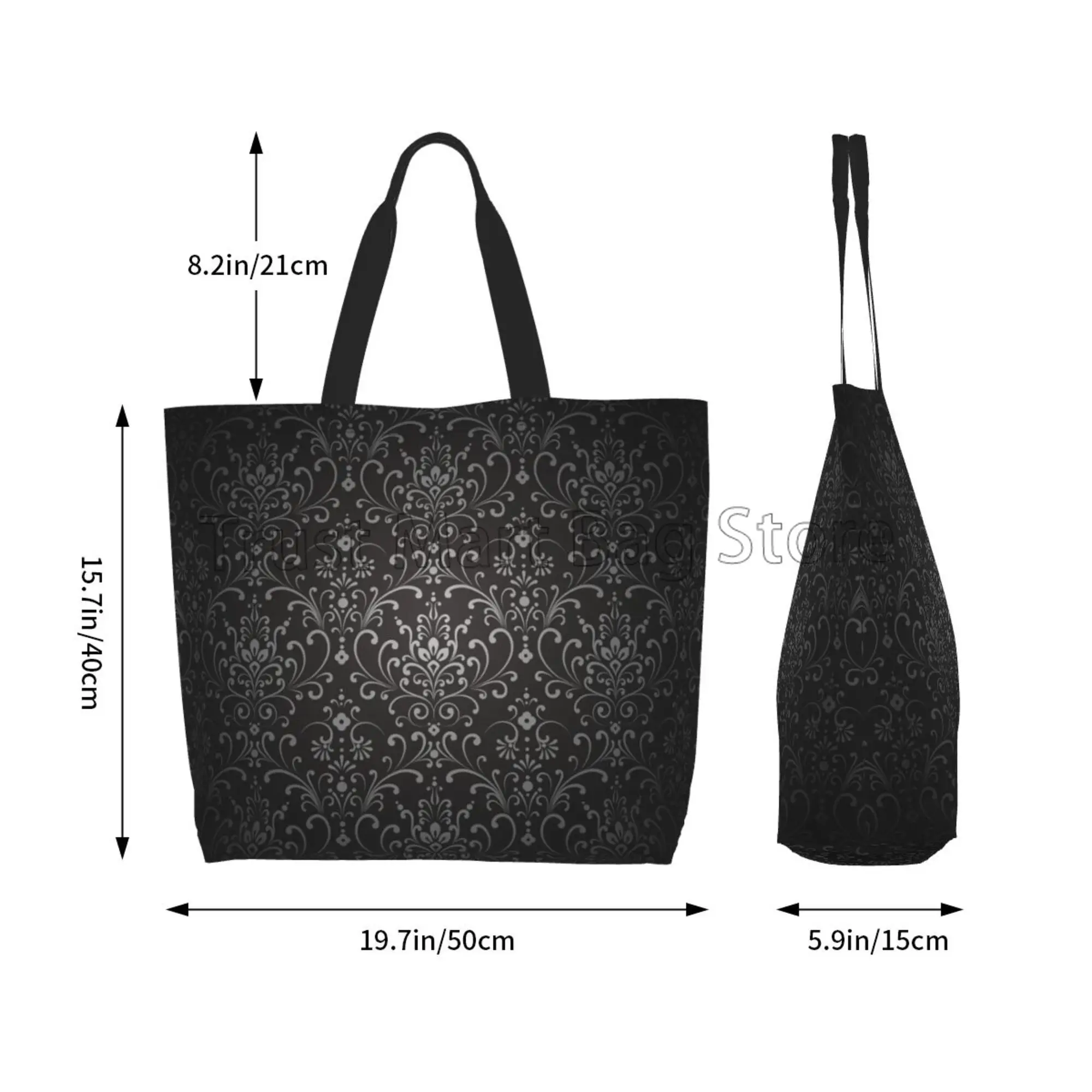 Gothic Flowers Print Canvas Tote Bag Large Women Casual Shoulder Bag Handbag Reusable Multipurpose Shopping Grocery Bag Gifts