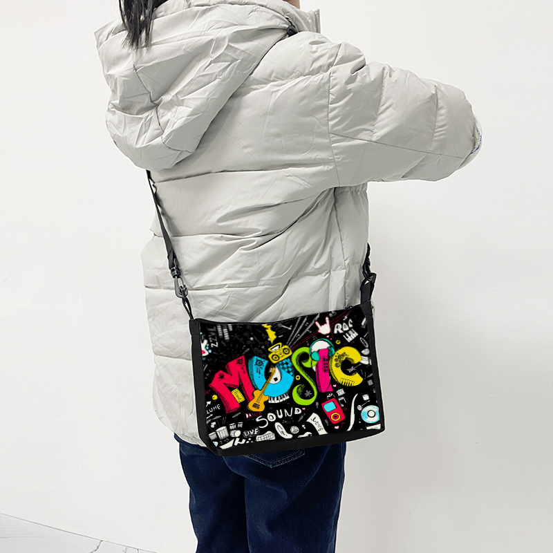 Music Note Print Handbags Women Causal Shoulder Bags Piano Guitar Crossbody Bag Girls Satchel Fashion Messenger Bag Gift