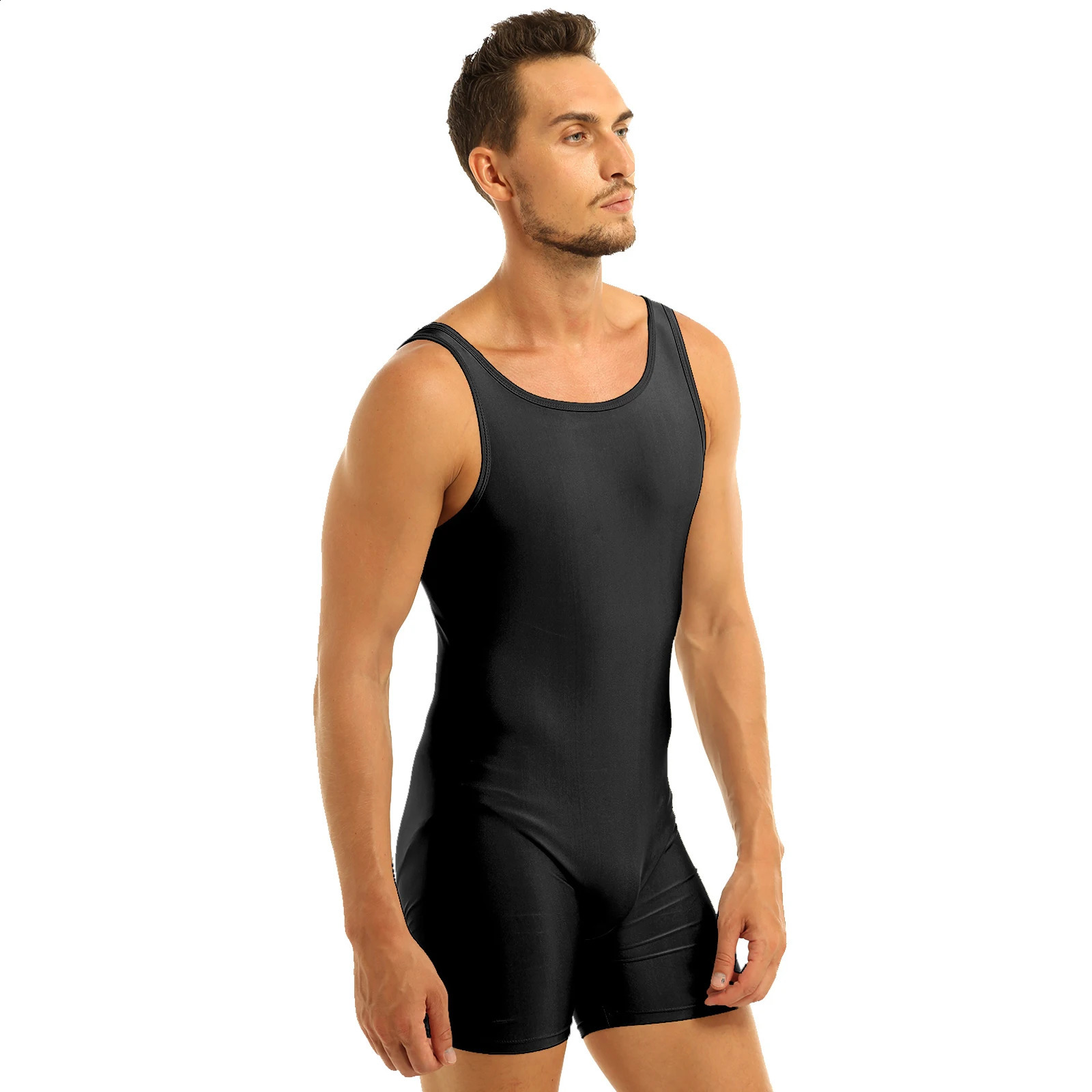 Mens OnePiece Swimsuit Swimwear Sleeveless Stretchy Spandex Bodysuit Workout Dance Biketard Unitard Gym Wear Leotard 240407