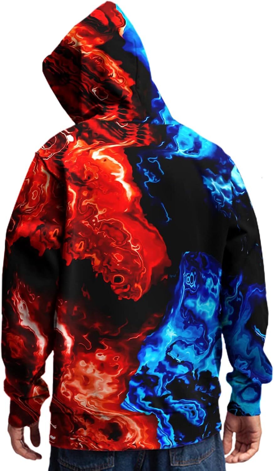 Hoodie for Mens Womens Unisex Novelty 3D Printed Hoodies Long Sleeve Sweatshirts for Men Women with Big Pockets Graphic Cool Red Blue