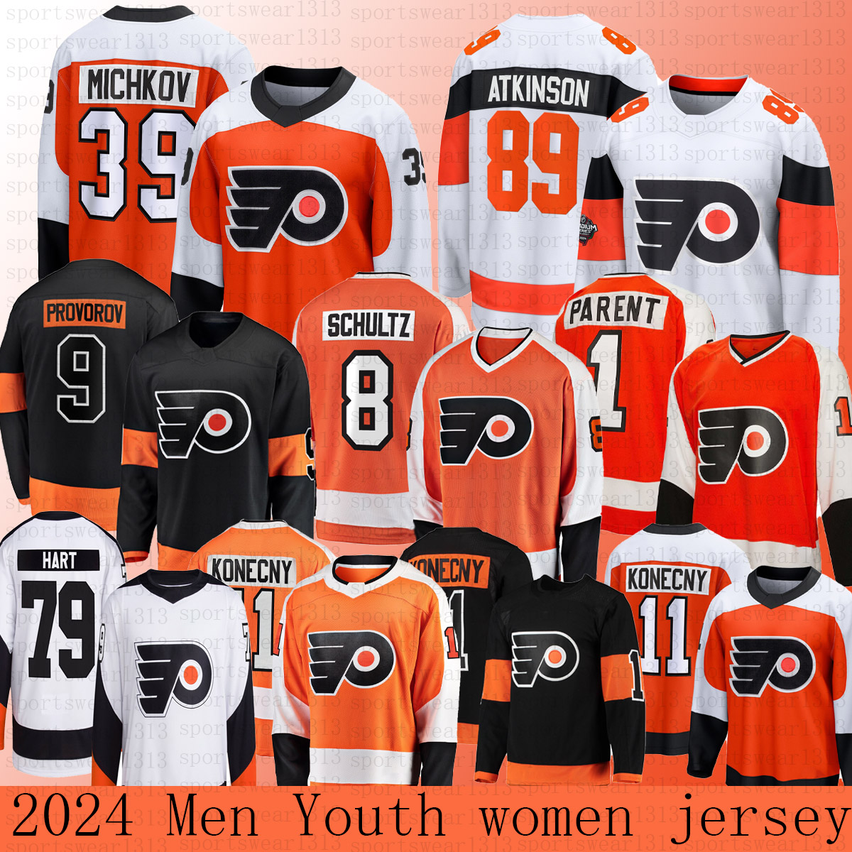 Carter Hart Jersey Matvei Michkov jersey flyers jersey Sean Couturier Travis Konecny Bobby Brink Owen Tippett Farabee Bobby Clarke philadephia Giroux jersey man