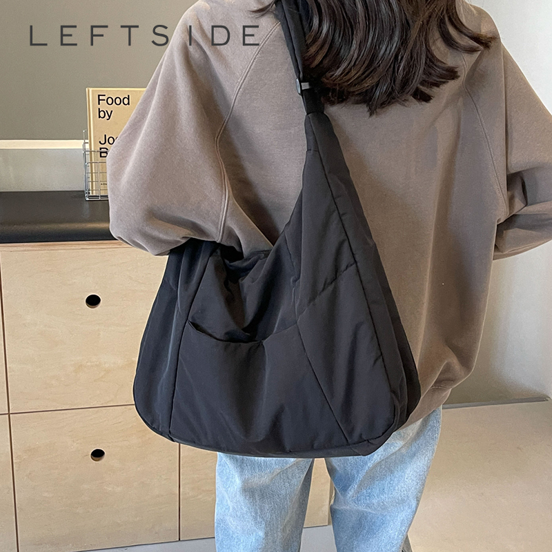 LEFTSIDE Trendy Women's Soft Cloth Shoulder Bag Solid Color Student 2024 Spring Y2k Casual Style Big Handbags Crossbody Bags